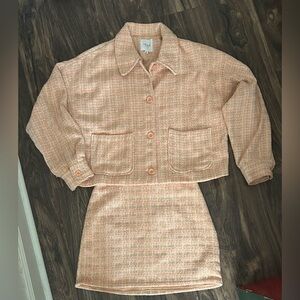 Le Lis Peach Tweed Blazer and Skirt Set